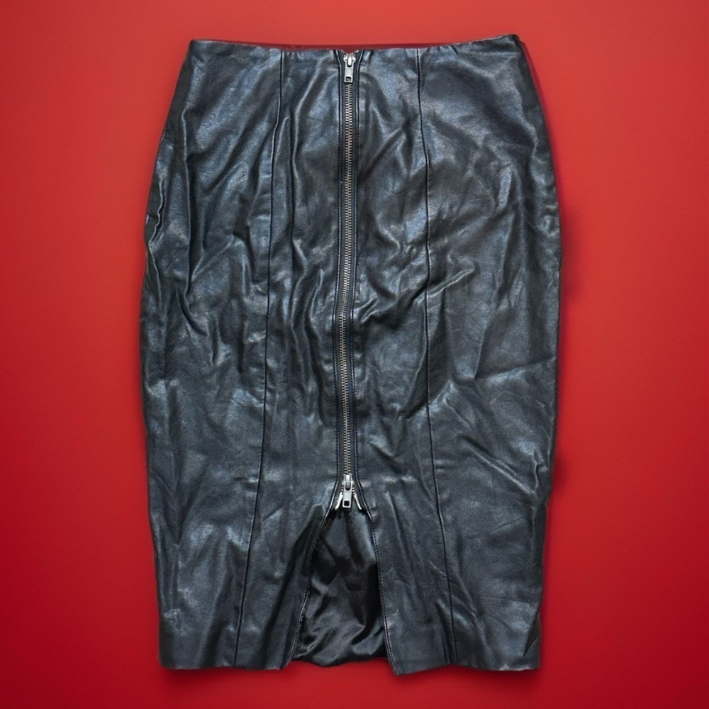 Vintage Jorge Full Zip Size 8 Genuine leather Pencil Skirt Fetish Sissy CD Trans - Picture 3 of 5